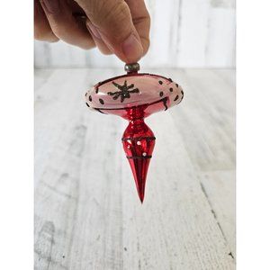 Antique Italy topper glass ornament red metallic glitter unique Xmas tree